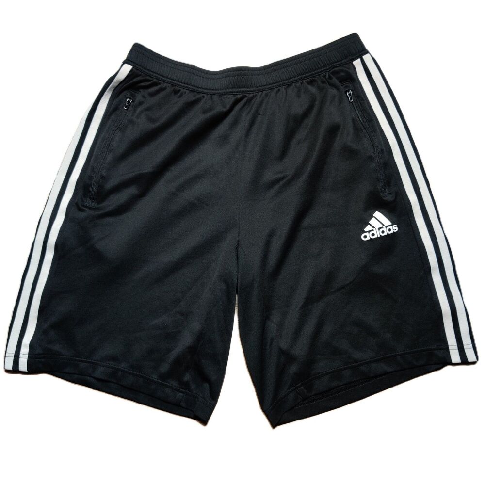 Adidas Primeblue Aeroready Men’s M Black 3-Stripe Soccer Shorts Zip Pockets